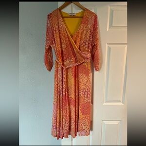 Harlow and Rose Elegant Orange Patterned Wrap Dress